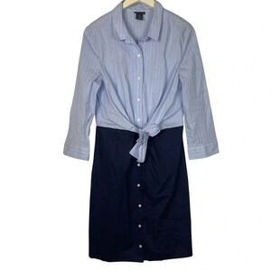 Tahari Blue Crisp cotton dress with bow on waist. Size 8